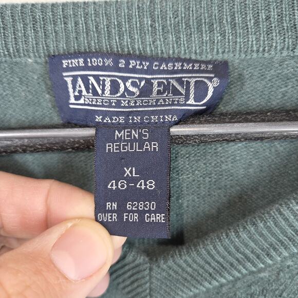 Vtg Lands End Sweater Mens Sweater Green XL Cashmere Blend Preppy y2k Academia - Picture 2 of 11